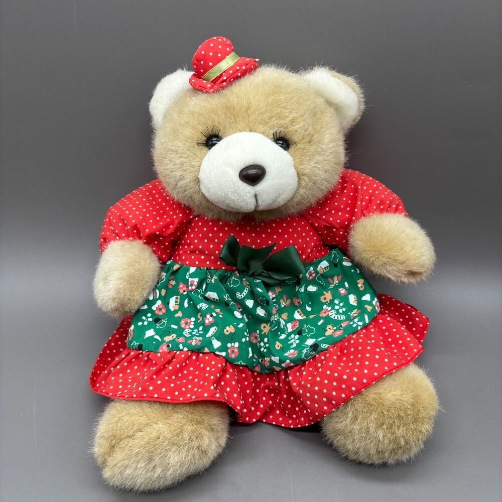 Vintage 1991 Happy Chubby Christmas Teddy Bear Plush Holiday Dress 16" HY Intl